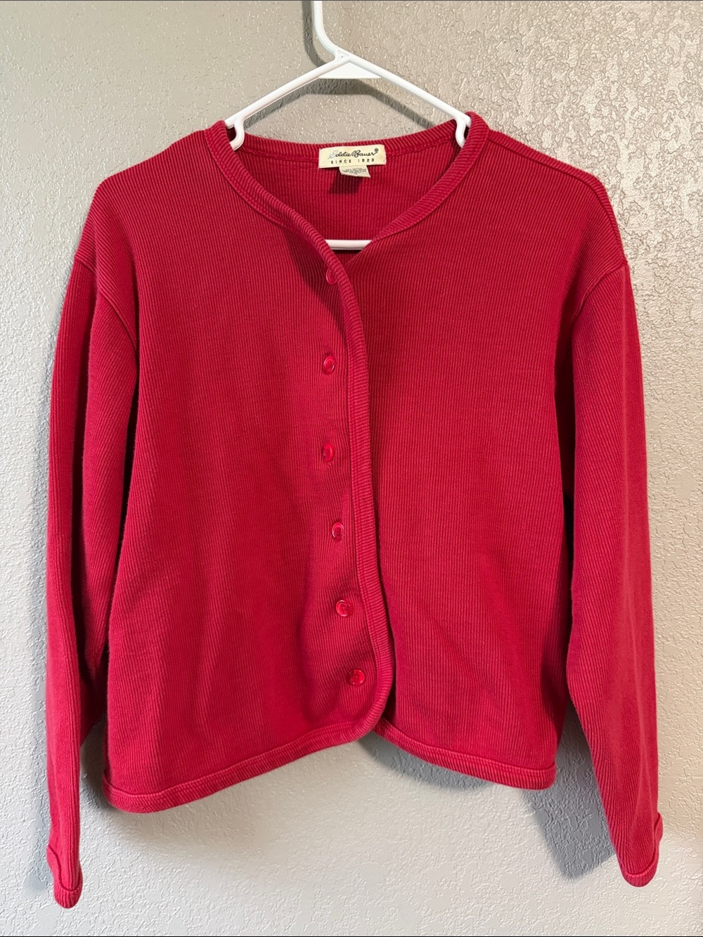 Vintage Eddie Bauer Women's Red Button-Up Cardigan